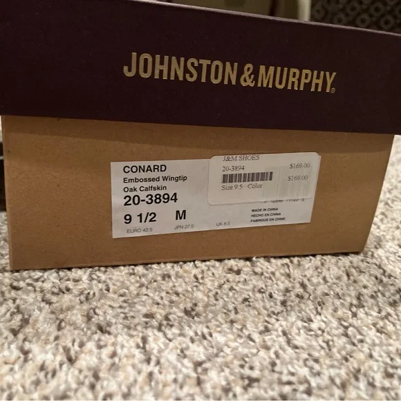 Johnston Murphy Vintage Oxford Wingtip Shoe Brown Leather Lace Size 9.5